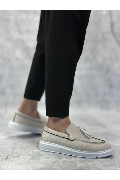 BA0005 Bağcıksız Yüksek Taban Klasik Keten Beyaz Püsküllü Erkek Ayakkabı BA0005 Bağcıksız Yüksek Taban Klasik Keten Beyaz Püsküllü Erkek Ayakkabı