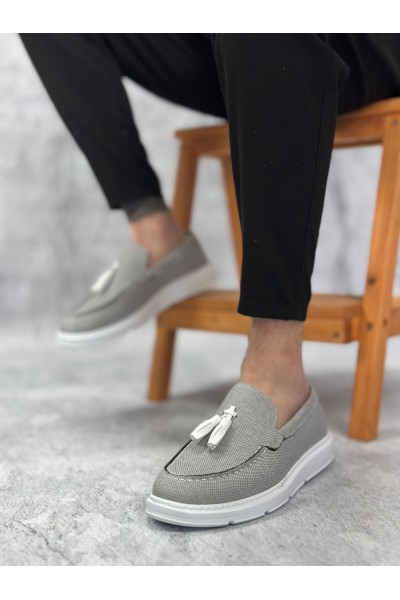 BA0005 Bağcıksız Yüksek Taban Klasik Keten Füme Püsküllü Erkek Ayakkabı