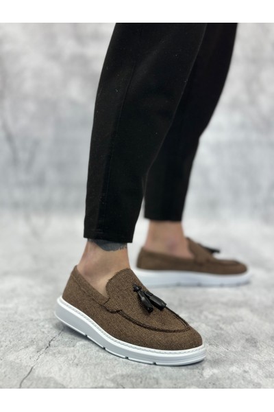 BA0005 Bağcıksız Yüksek Taban Klasik Keten Kahverengi Püsküllü Erkek Ayakkabı BA0005 Bağcıksız Yüksek Taban Klasik Keten Kahverengi Püsküllü Erkek Ayakkabı