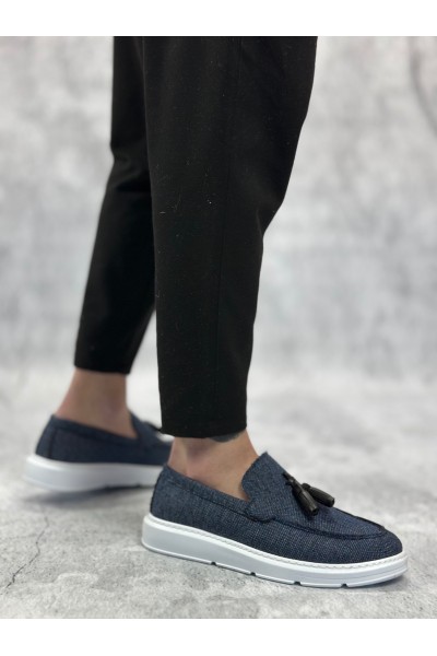BA0005 Bağcıksız Yüksek Taban Klasik Keten Lacivert Püsküllü Erkek Ayakkabı BA0005 Bağcıksız Yüksek Taban Klasik Keten Lacivert Püsküllü Erkek Ayakkabı