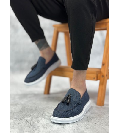 BA0005 Bağcıksız Yüksek Taban Klasik Keten Lacivert Püsküllü Erkek Ayakkabı BA0005 Bağcıksız Yüksek Taban Klasik Keten Lacivert Püsküllü Erkek Ayakkabı