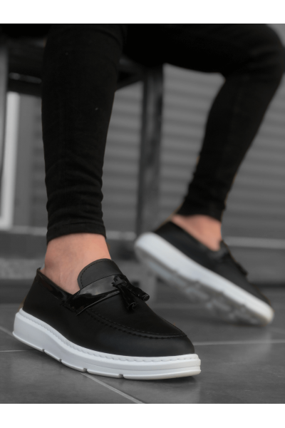 BA0005 Bağcıksız Yüksek Taban Klasik Püsküllü Corcik Erkek Ayakkabı Siyah Beyaz BA0005 Bağcıksız Yüksek Taban Klasik Püsküllü Corcik Erkek Ayakkabı Siyah Beyaz