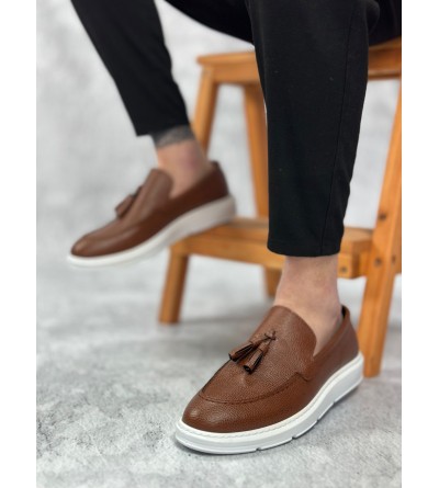 BA0005 Bağcıksız Yüksek Taban Klasik Püsküllü Taba Cilt Corcik Erkek Ayakkabı