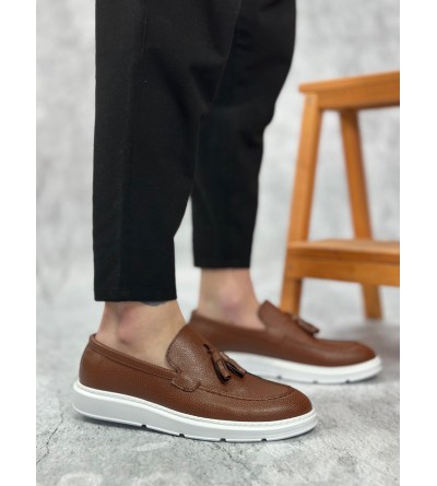 BA0005 Bağcıksız Yüksek Taban Klasik Püsküllü Taba Cilt Corcik Erkek Ayakkabı