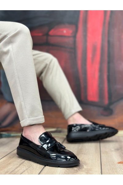 BA0005 Bağcıksız Yüksek Taban Klasik Rugan Kemerli Püsküllü Erkek Ayakkabı