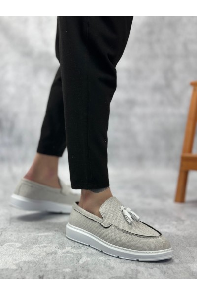 BA0005 Bağcıksız Yüksek Taban Klasik Yeni Keten Gri Püsküllü Erkek Ayakkabı BA0005 Bağcıksız Yüksek Taban Klasik Yeni Keten Gri Püsküllü Erkek Ayakkabı