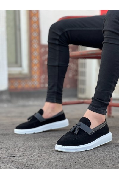 BA0005 Bağcıksız Yüksek Taban Siyah Beyaz Taban Cilt Kemerli Klasik Püsküllü Corcik Erkek Ayakkabı BA0005 Bağcıksız Yüksek Taban Siyah Beyaz Taban Cilt Kemerli Klasik Püsküllü Corcik Erkek Ayakkabı