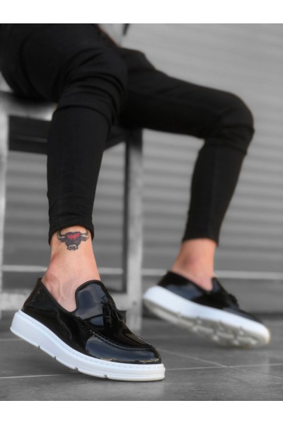 BA0005 Bağcıksız Yüksek Taban Siyah Beyaz Taban Rugan Klasik Püsküllü Corcik Erkek Ayakkabı BA0005 Bağcıksız Yüksek Taban Siyah Beyaz Taban Rugan Klasik Püsküllü Corcik Erkek Ayakkabı