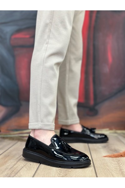 BA0005 Bağcıksız Yüksek Taban Siyah Rugan Klasik Püsküllü Corcik Erkek Ayakkabısı BA0005 Bağcıksız Yüksek Taban Siyah Rugan Klasik Püsküllü Corcik Erkek Ayakkabısı
