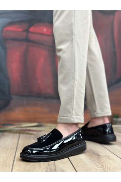 BA0005 Bağcıksız Yüksek Taban Siyah Taban Klasik Süet Detaylı Püsküllü Corcik Erkek Ayakkabı