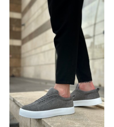 BA0104 Bağcıklı Gri Süet Beyaz Taban Spor Klasik Erkek Ayakkabı