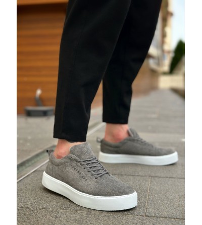 BA0104 Bağcıklı Gri Süet Beyaz Taban Spor Klasik Erkek Ayakkabı