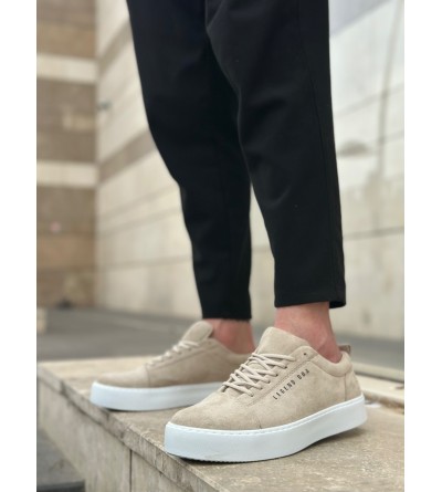 BA0104 Bağcıklı Krem Süet Beyaz Taban Spor Klasik Erkek Ayakkabı