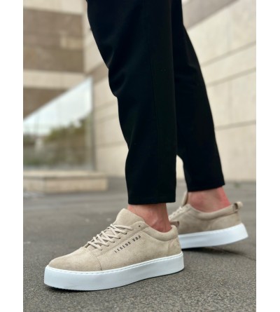 BA0104 Bağcıklı Krem Süet Beyaz Taban Spor Klasik Erkek Ayakkabı