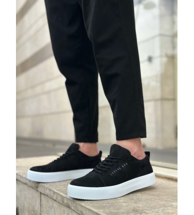 BA0104 Bağcıklı Siyah Süet Beyaz Taban Spor Klasik Erkek Ayakkabı