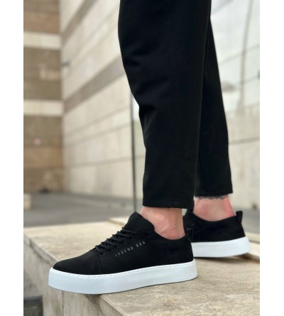 BA0104 Bağcıklı Siyah Süet Beyaz Taban Spor Klasik Erkek Ayakkabı