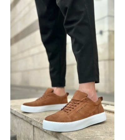 BA0104 Bağcıklı Taba Süet Beyaz Taban Spor Klasik Erkek Ayakkabı