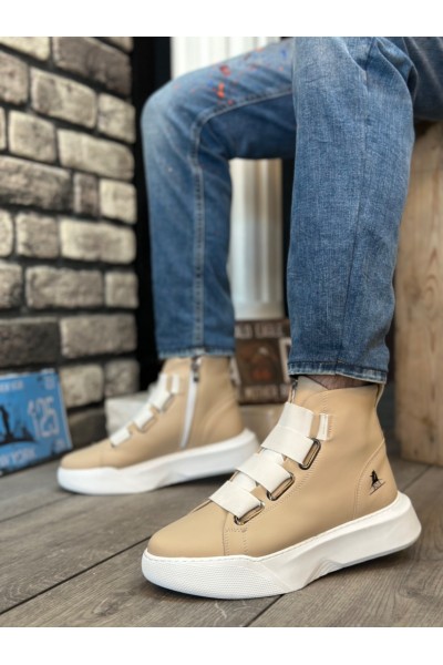 BA0142 Bantlı Erkek Yüksek Taban Krem Beyaz Spor Bot BA0142 Bantlı Erkek Yüksek Taban Krem Beyaz Spor Bot