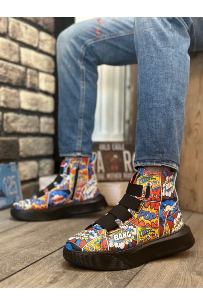 BA0142 Bantlı Erkek Yüksek Taban Popart Model Spor Bot BA0142 Bantlı Erkek Yüksek Taban Popart Model Spor Bot