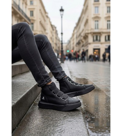 BA0142 Bantlı Erkek Yüksek Taban Siyah Tabanlı Spor Bot