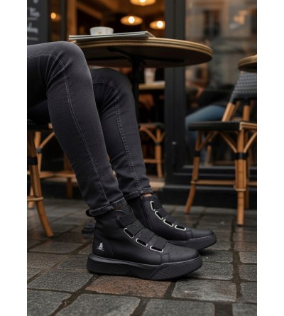 BA0142 Bantlı Erkek Yüksek Taban Siyah Tabanlı Spor Bot