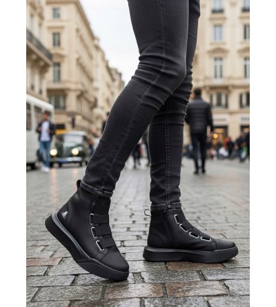 BA0142 Bantlı Erkek Yüksek Taban Siyah Tabanlı Spor Bot