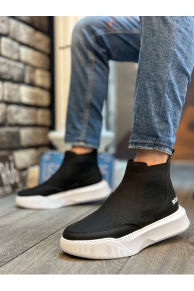 BA0150 Bağcıksız Erkek Yüksek Taban Cilt Siyah Beyaz Spor Bot BA0150 Bağcıksız Erkek Yüksek Taban Cilt Siyah Beyaz Spor Bot
