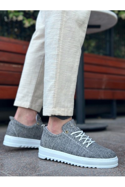 BA0152 Bağcıklı Yüksek Taban Gri Kırçıllı Keten Erkek Ayakkabı BA0152 Bağcıklı Yüksek Taban Gri Kırçıllı Keten Erkek Ayakkabı
