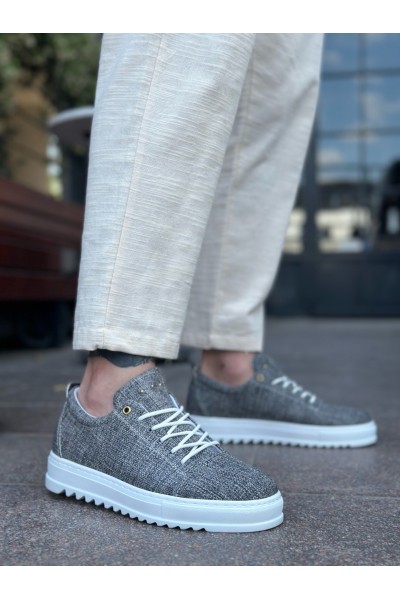 BA0152 Bağcıklı Yüksek Taban Gri Kırçıllı Keten Erkek Ayakkabı BA0152 Bağcıklı Yüksek Taban Gri Kırçıllı Keten Erkek Ayakkabı