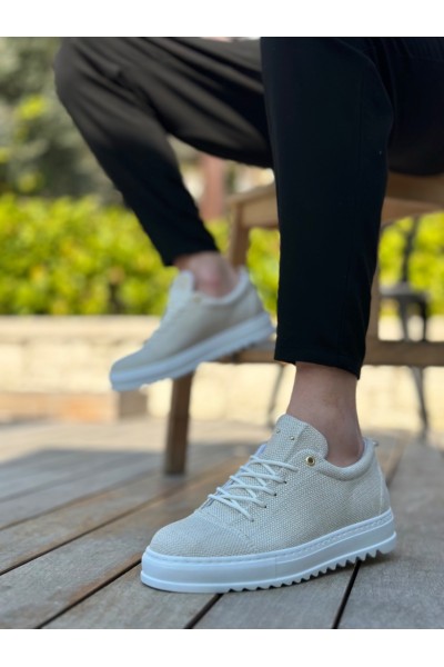 BA0152 Bağcıklı Yüksek Taban Krem Keten Erkek Ayakkabı BA0152 Bağcıklı Yüksek Taban Krem Keten Erkek Ayakkabı