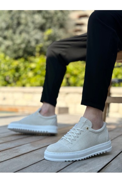 BA0152 Bağcıklı Yüksek Taban Krem Keten Erkek Ayakkabı BA0152 Bağcıklı Yüksek Taban Krem Keten Erkek Ayakkabı