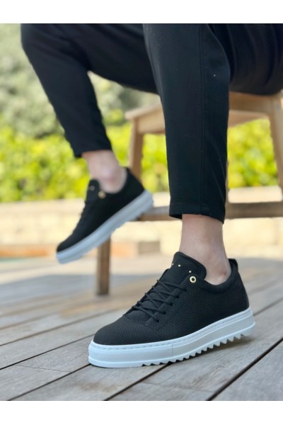 BA0152 Bağcıklı Yüksek Taban Siyah Keten Erkek Ayakkabı BA0152 Bağcıklı Yüksek Taban Siyah Keten Erkek Ayakkabı