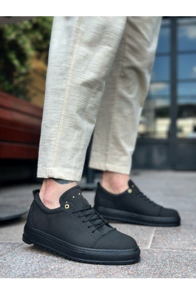 BA0152 Bağcıklı Yüksek Taban Siyah Keten Siyah Taban Erkek Ayakkabı BA0152 Bağcıklı Yüksek Taban Siyah Keten Siyah Taban Erkek Ayakkabı