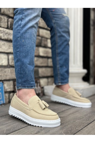 BA0154 Bağcıksız Yüksek Taban Keten Krem Renk Püsküllü Erkek Ayakkabı BA0154 Bağcıksız Yüksek Taban Keten Krem Renk Püsküllü Erkek Ayakkabı