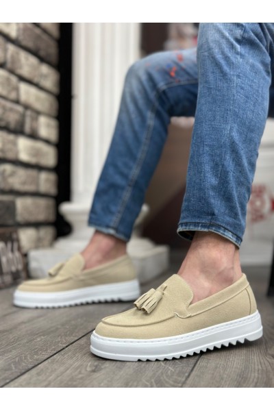 BA0154 Bağcıksız Yüksek Taban Keten Krem Renk Püsküllü Erkek Ayakkabı BA0154 Bağcıksız Yüksek Taban Keten Krem Renk Püsküllü Erkek Ayakkabı