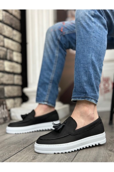 BA0154 Bağcıksız Yüksek Taban Keten Siyah Renk Püsküllü Erkek Ayakkabı BA0154 Bağcıksız Yüksek Taban Keten Siyah Renk Püsküllü Erkek Ayakkabı