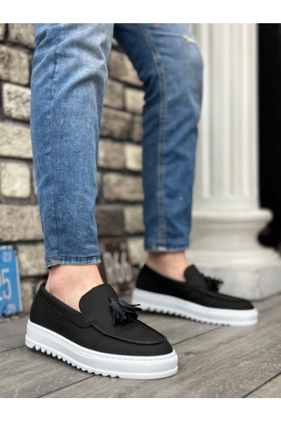 BA0154 Bağcıksız Yüksek Taban Keten Siyah Renk Püsküllü Erkek Ayakkabı BA0154 Bağcıksız Yüksek Taban Keten Siyah Renk Püsküllü Erkek Ayakkabı
