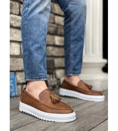 BA0154 Bağcıksız Yüksek Taban Cilt Taba Püsküllü Erkek Ayakkabı