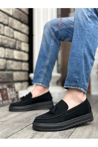 BA0154 Bağcıksız Yüksek Taban Süet Siyah Renk Siyah Taban Püsküllü Erkek Ayakkabı BA0154 Bağcıksız Yüksek Taban Süet Siyah Renk Siyah Taban Püsküllü Erkek Ayakkabı