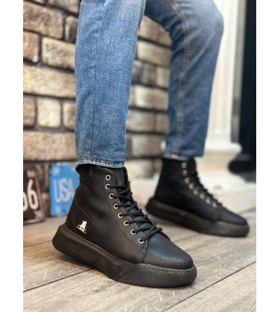 BA0155 Bağcıklı Erkek Yüksek Taban Siyah Spor Bot