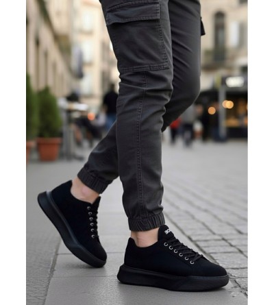 BA0161 Bağcıklı Erkek Yüksek Taban Siyah Spor Ayakkabı