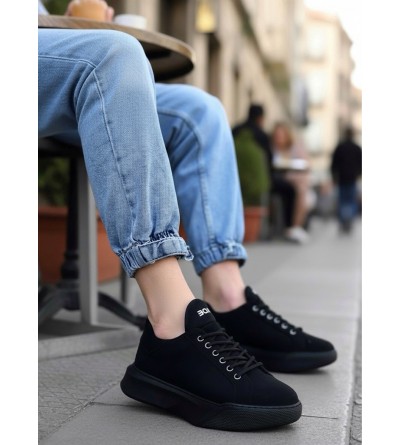 BA0161 Bağcıklı Erkek Yüksek Taban Siyah Spor Ayakkabı