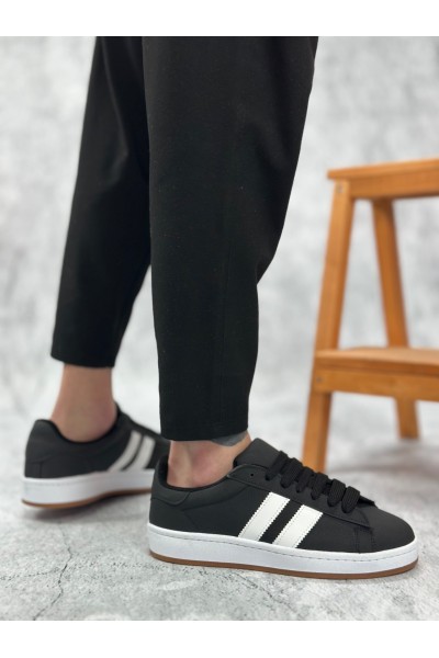 BA0235 BOA İki Çizgili Siyah Cilt Erkek Günlük Ayakkabı BA0235 BOA İki Çizgili Siyah Cilt Erkek Günlük Ayakkabı