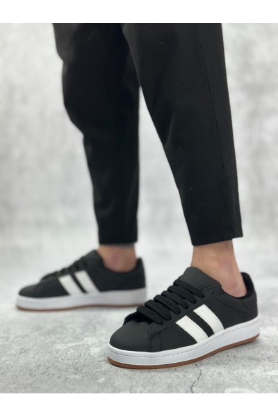 BA0235 BOA İki Çizgili Siyah Cilt Erkek Günlük Ayakkabı BA0235 BOA İki Çizgili Siyah Cilt Erkek Günlük Ayakkabı