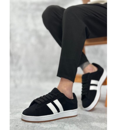 BA0235 BOA İki Çizgili Siyah Süet Erkek Günlük Ayakkabı