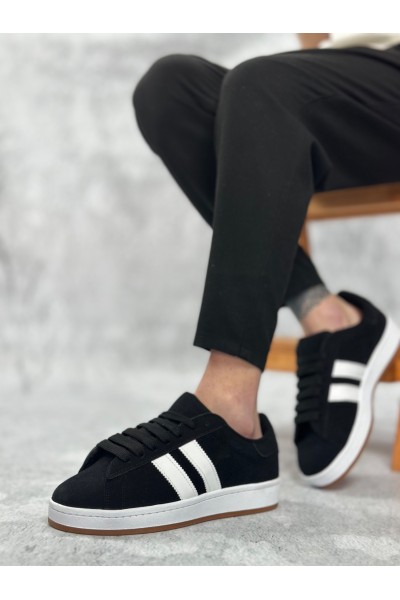 BA0235 BOA İki Çizgili Siyah Süet Erkek Günlük Ayakkabı