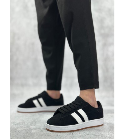 BA0235 BOA İki Çizgili Siyah Süet Erkek Günlük Ayakkabı