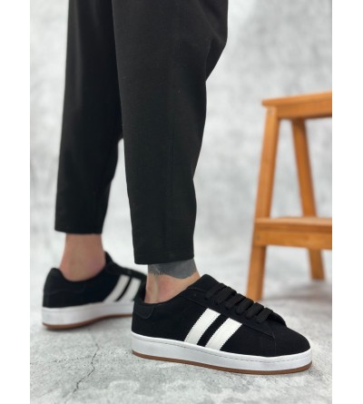 BA0235 BOA İki Çizgili Siyah Süet Erkek Günlük Ayakkabı