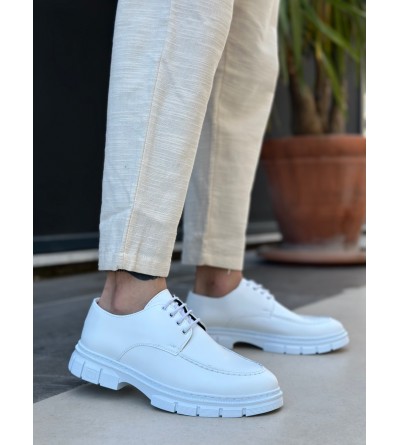 BA0237 Bağcıklı Rugan Klasik Yüksek Taban Beyaz Casual Erkek Ayakkabı