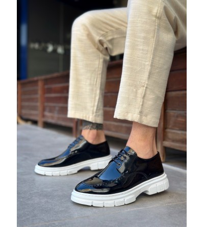 BA0237 Bağcıklı Rugan Klasik Yüksek Taban Siyah Casual Erkek Ayakkabı